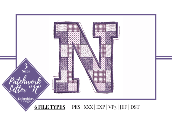 Patchwork Letter N: A Stylish Embroidery Design